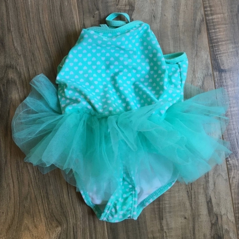 Girl's OP 1 Piece Heart Swimsuit with Tulle Skirt